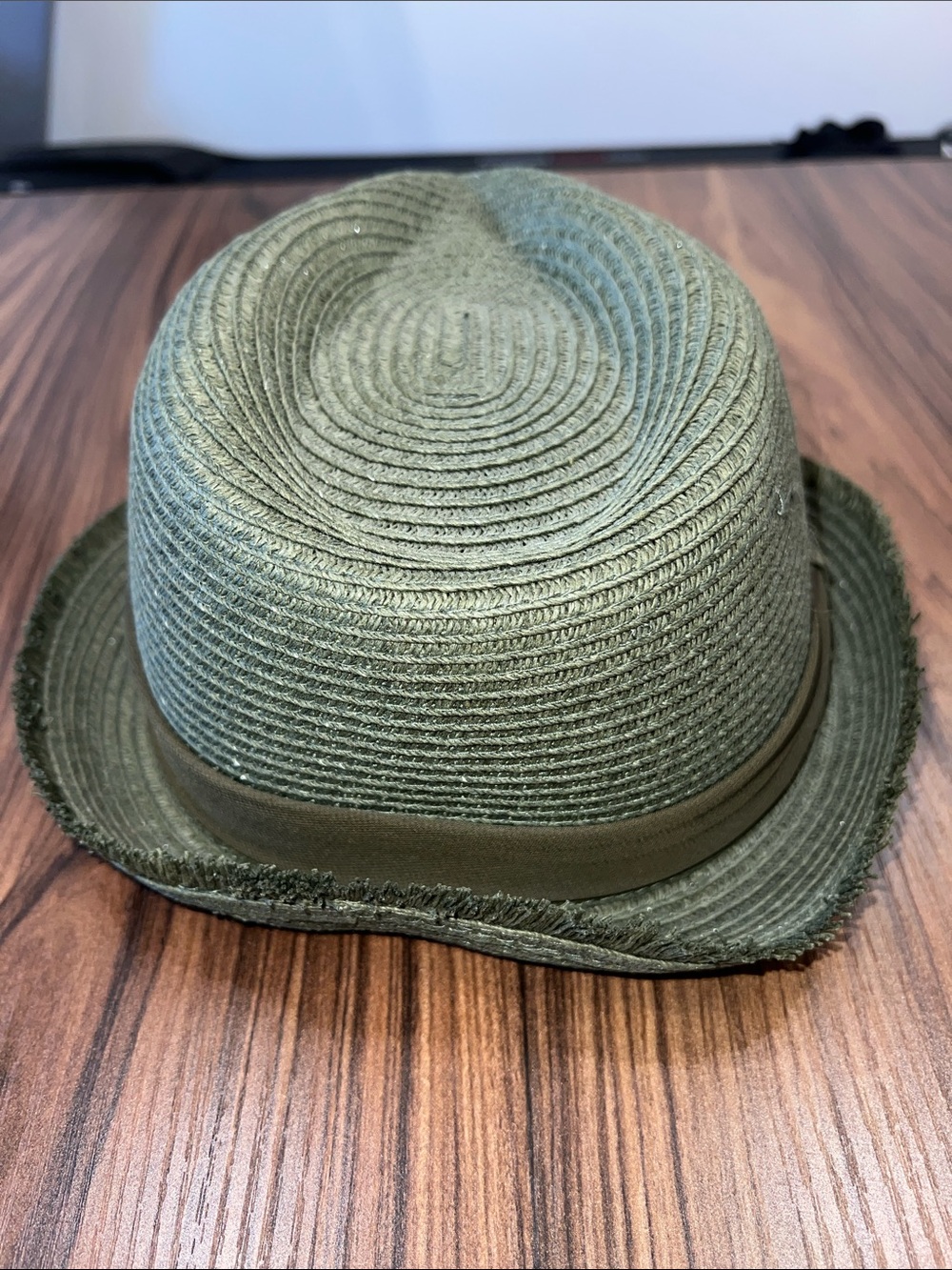 Olive Green Straw Fedora Hat - Picture 3 of 5